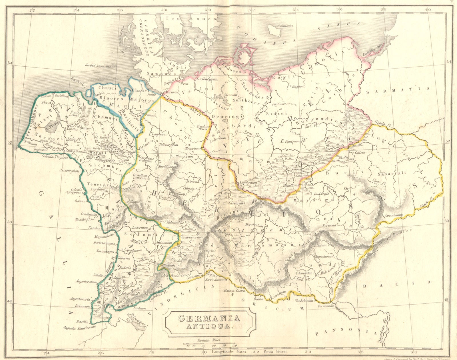 GERMANY. Germania Antiqua. Butler Hall Classical 1830 old antique map chart